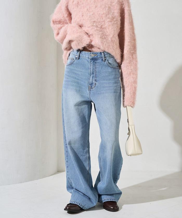 直筒寬鬆牛仔褲