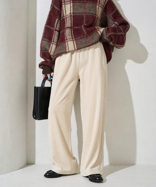 天鵝絨拼接條紋寬鬆長褲