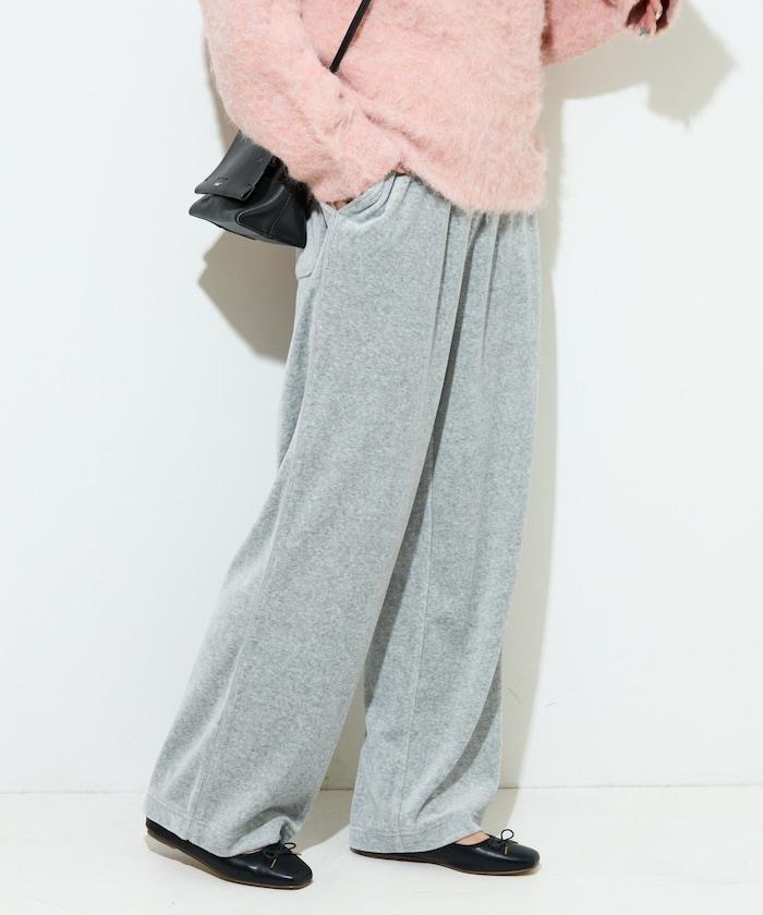 天鵝絨拼接條紋寬鬆長褲