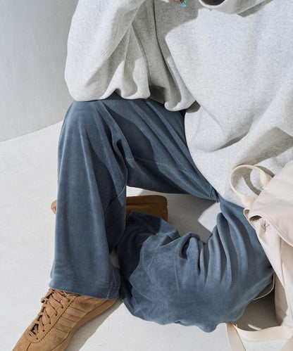 天鵝絨拼接條紋寬鬆長褲