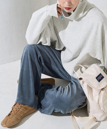 天鵝絨拼接條紋寬鬆長褲