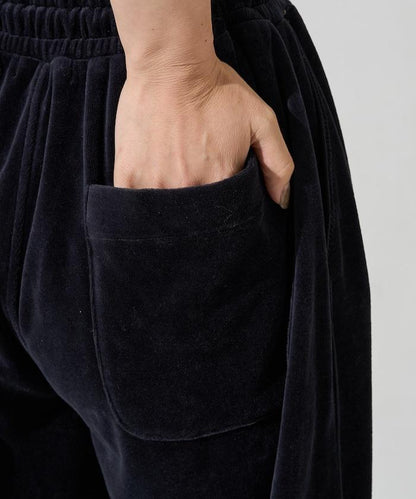 天鵝絨拼接條紋寬鬆長褲