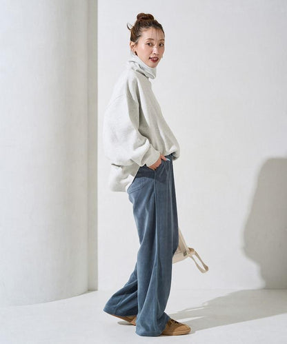 天鵝絨拼接條紋寬鬆長褲