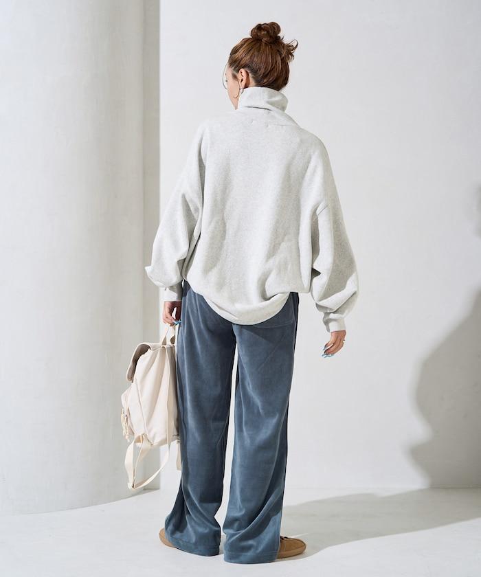 天鵝絨拼接條紋寬鬆長褲