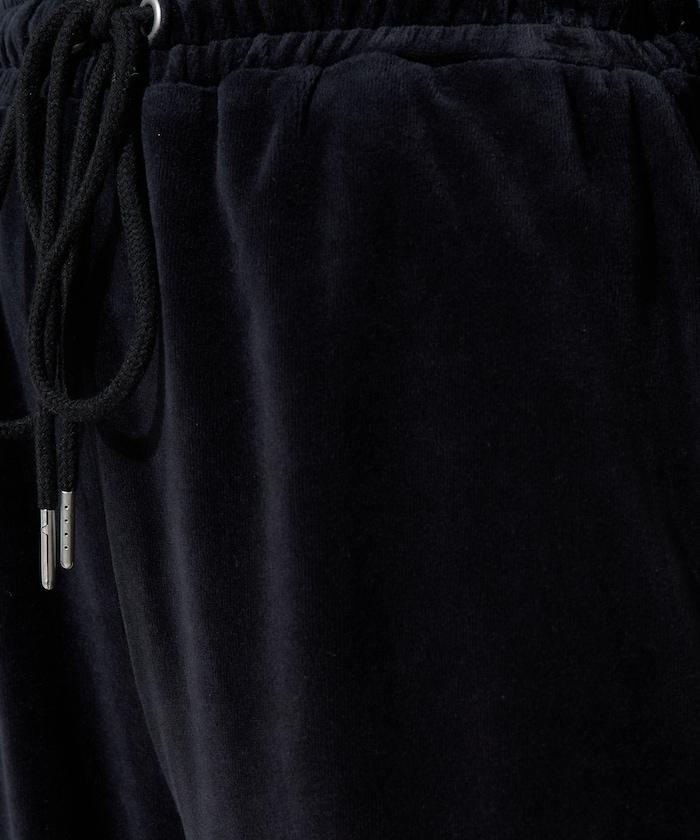 天鵝絨拼接條紋寬鬆長褲