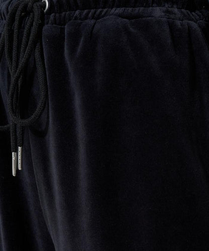 天鵝絨拼接條紋寬鬆長褲