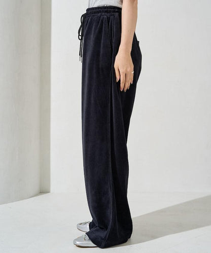 天鵝絨拼接條紋寬鬆長褲