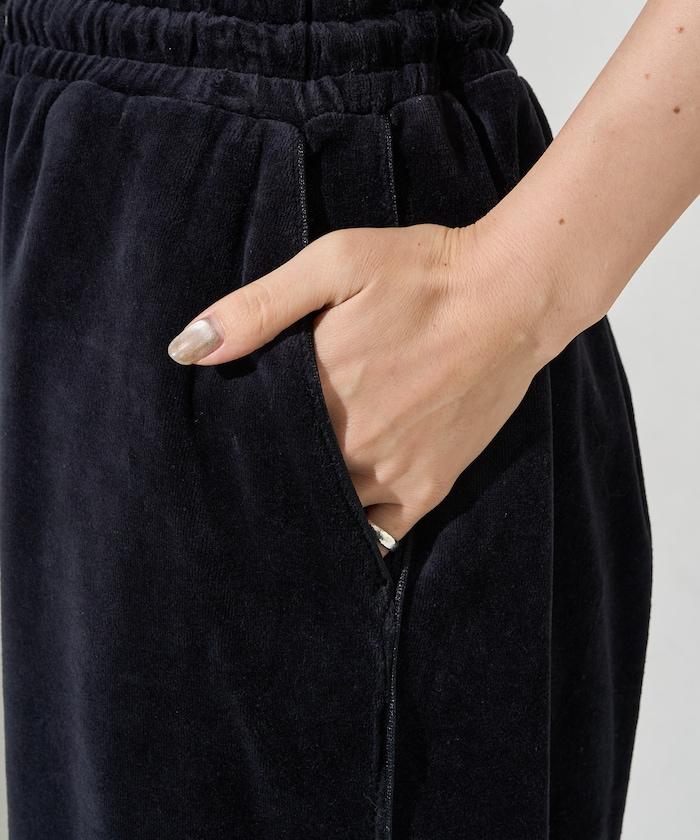 天鵝絨拼接條紋寬鬆長褲