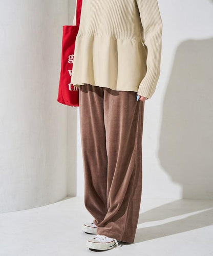 天鵝絨拼接條紋寬鬆長褲