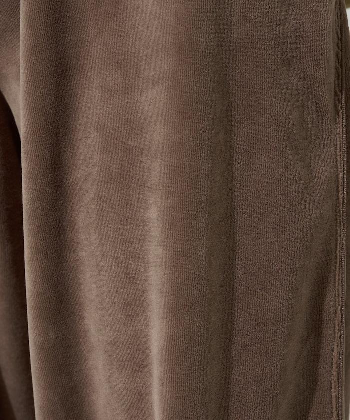 天鵝絨拼接條紋寬鬆長褲