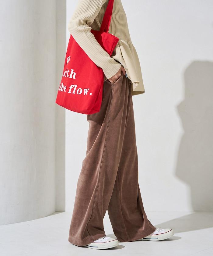 天鵝絨拼接條紋寬鬆長褲