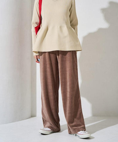 天鵝絨拼接條紋寬鬆長褲