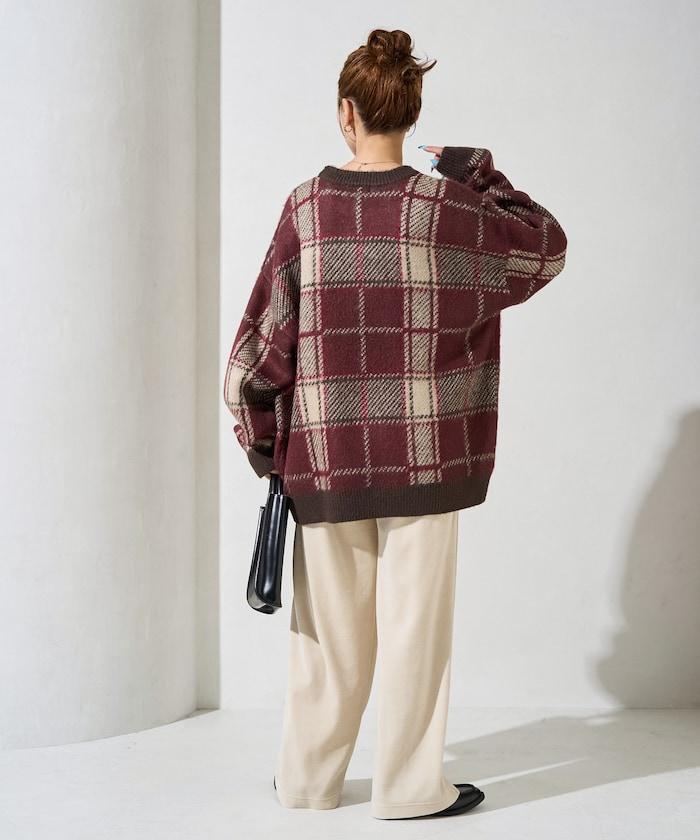 天鵝絨拼接條紋寬鬆長褲