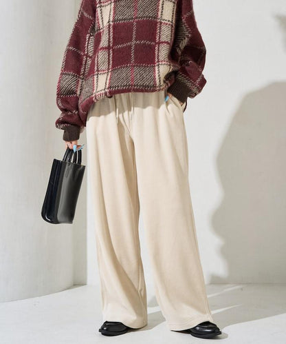 天鵝絨拼接條紋寬鬆長褲