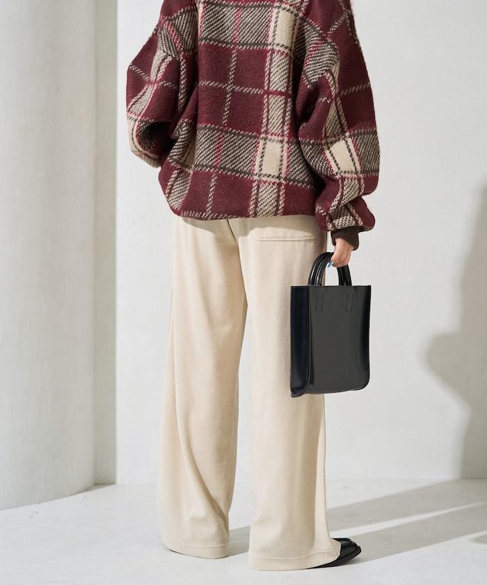 天鵝絨拼接條紋寬鬆長褲