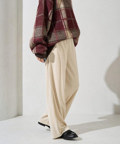 天鵝絨拼接條紋寬鬆長褲