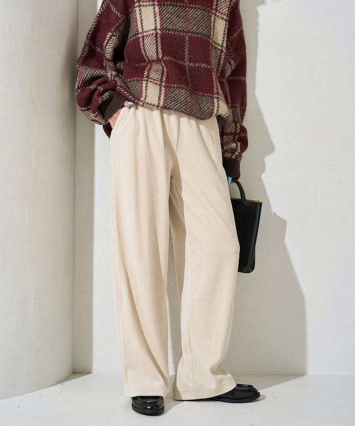 天鵝絨拼接條紋寬鬆長褲