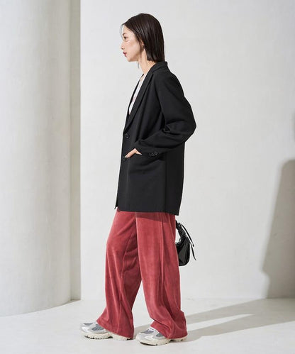 天鵝絨拼接條紋寬鬆長褲