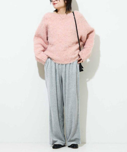 天鵝絨拼接條紋寬鬆長褲