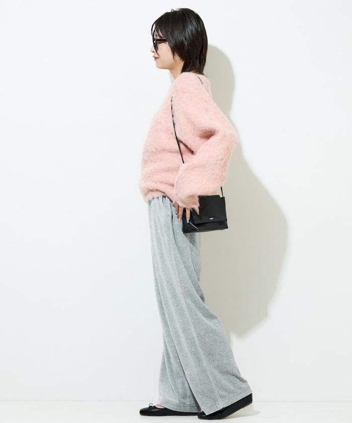 天鵝絨拼接條紋寬鬆長褲