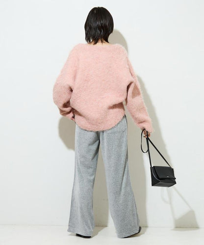 天鵝絨拼接條紋寬鬆長褲