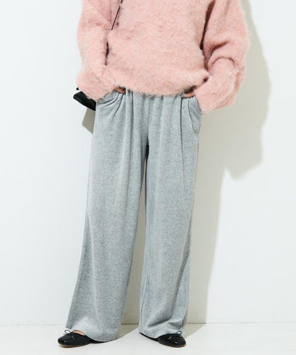 天鵝絨拼接條紋寬鬆長褲