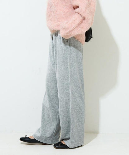 天鵝絨拼接條紋寬鬆長褲