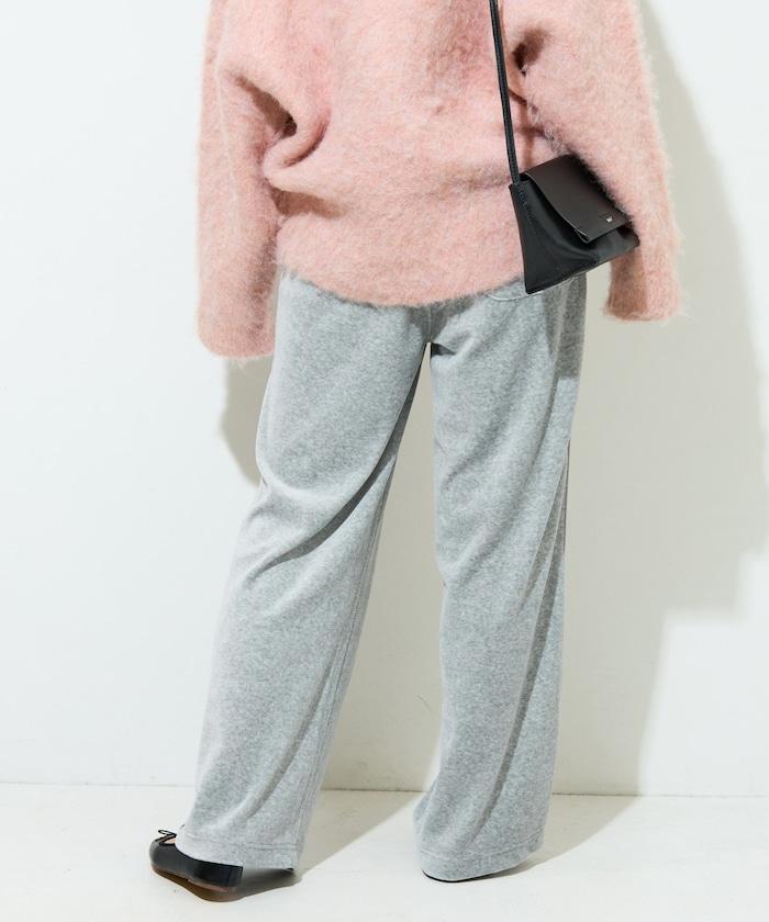 天鵝絨拼接條紋寬鬆長褲