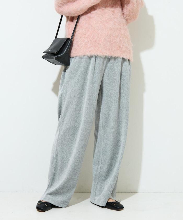 天鵝絨拼接條紋寬鬆長褲