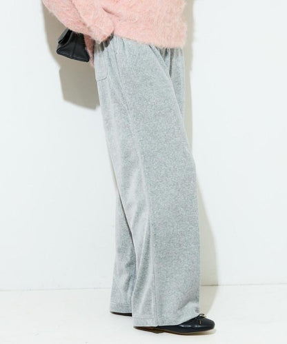 天鵝絨拼接條紋寬鬆長褲