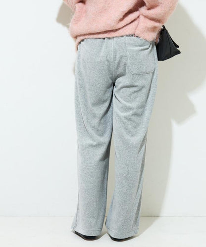 天鵝絨拼接條紋寬鬆長褲