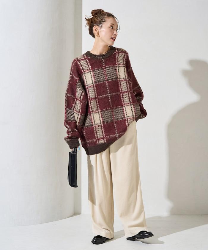 天鵝絨拼接條紋寬鬆長褲