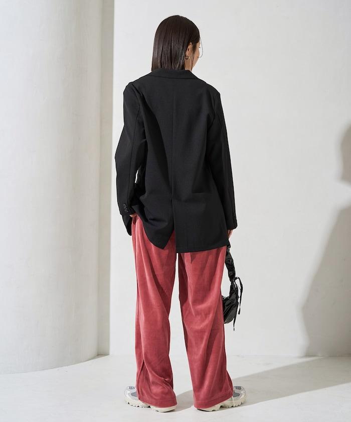 天鵝絨拼接條紋寬鬆長褲