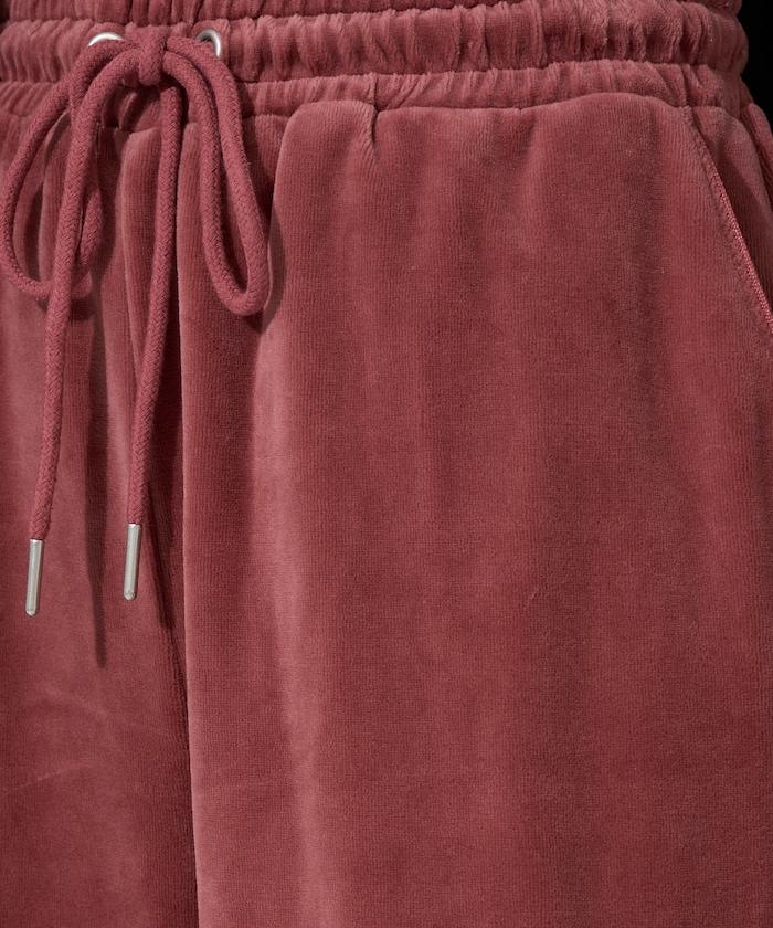 天鵝絨拼接條紋寬鬆長褲