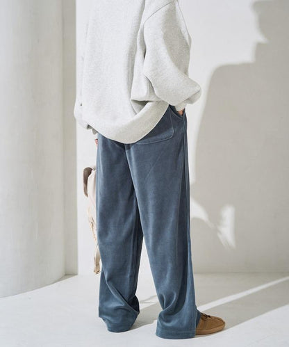 天鵝絨拼接條紋寬鬆長褲