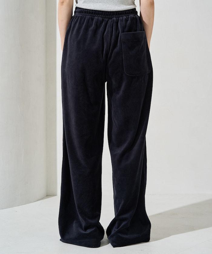 天鵝絨拼接條紋寬鬆長褲