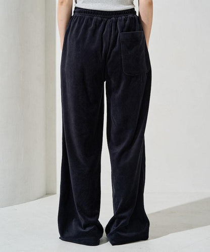 天鵝絨拼接條紋寬鬆長褲