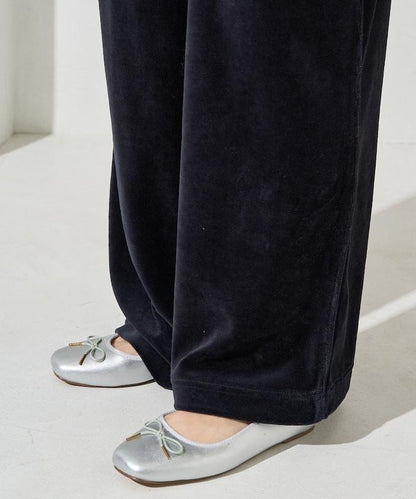 天鵝絨拼接條紋寬鬆長褲