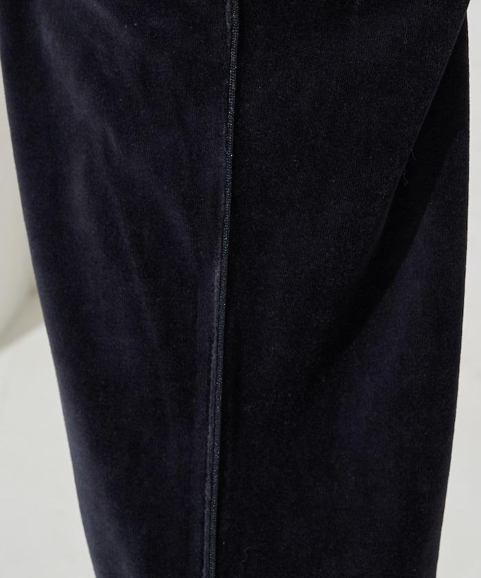 天鵝絨拼接條紋寬鬆長褲