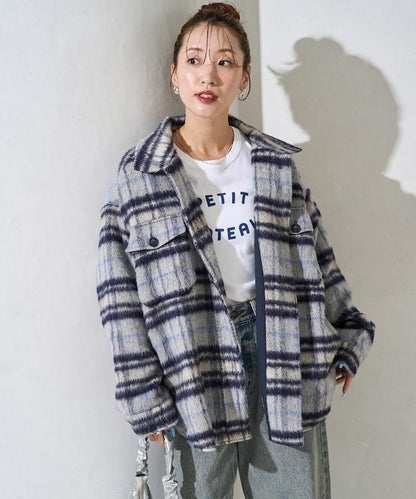 格紋長毛絨襯衫外套