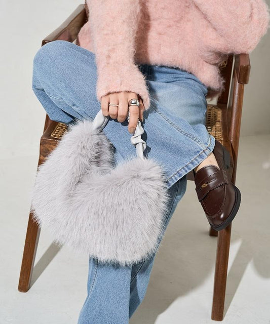 褶皺手柄毛絨手提包