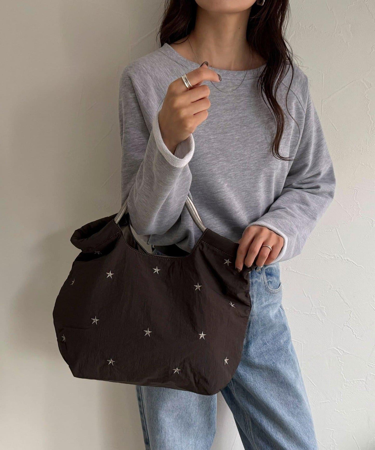 拼色星星刺繡兩用托特包