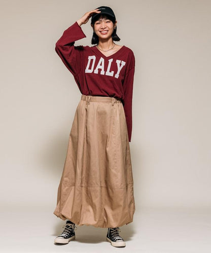 復古V領字母長袖T恤