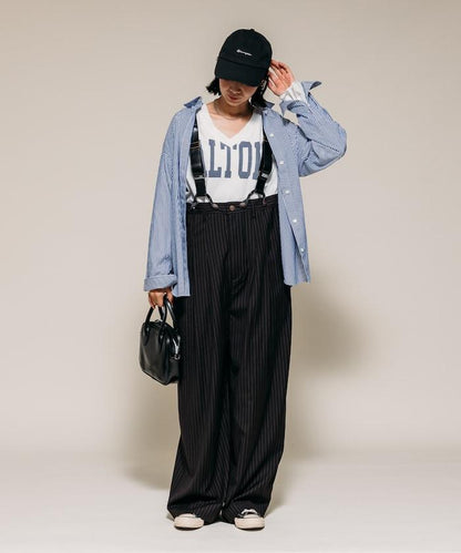 TR可拆卸揹帶寬鬆雙褶西裝長褲