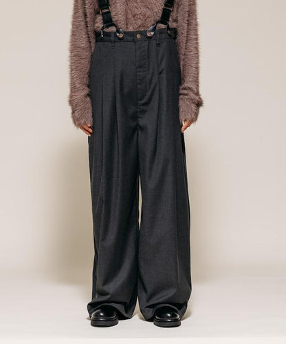 TR可拆卸揹帶寬鬆雙褶西裝長褲