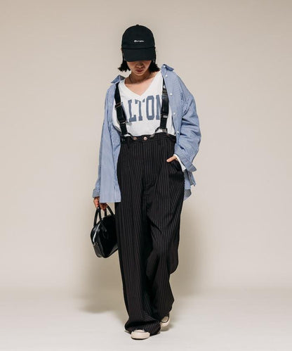 TR可拆卸揹帶寬鬆雙褶西裝長褲