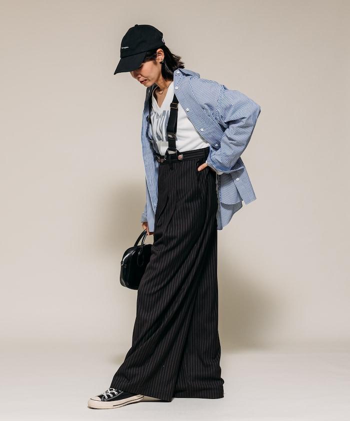 TR可拆卸揹帶寬鬆雙褶西裝長褲