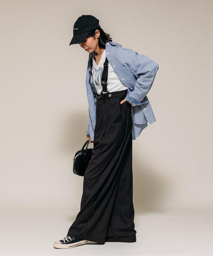 TR可拆卸揹帶寬鬆雙褶西裝長褲