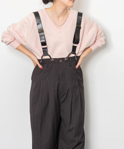 TR可拆卸揹帶寬鬆雙褶西裝長褲