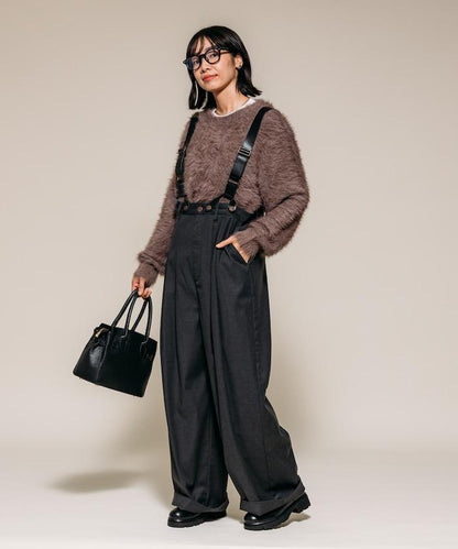 TR可拆卸揹帶寬鬆雙褶西裝長褲